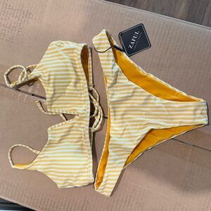 Zaful Yellow and White Striped Bikini Size 6